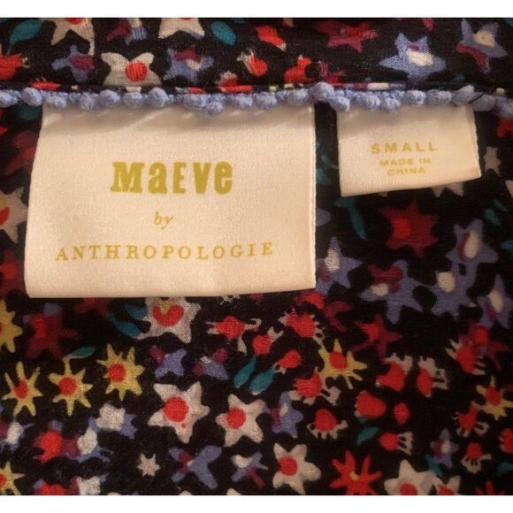 Mauve by Anthropologie Button Up Ruffle Black Floral Collared Top Size Small - Picture 14 of 16